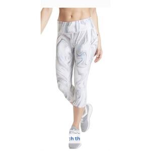 Athleta Marble Glitch Crop Run Leggings Small Pockets Stretch Moisture Wicking